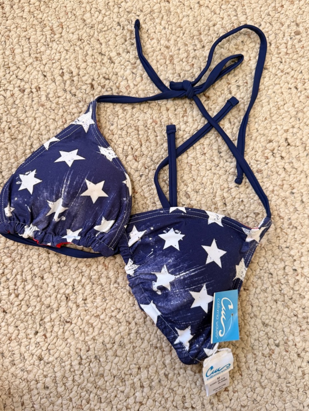 California Waves American Flag Bikini Top Size M Patriotic Triangle Swim Top NWT